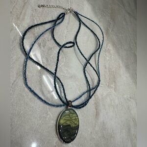 🔥Unique, one-of-a-kind necklace with a beautiful green and black stone pendant,